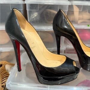 Christian Louboutin Glossy Black Peep Toe Heels